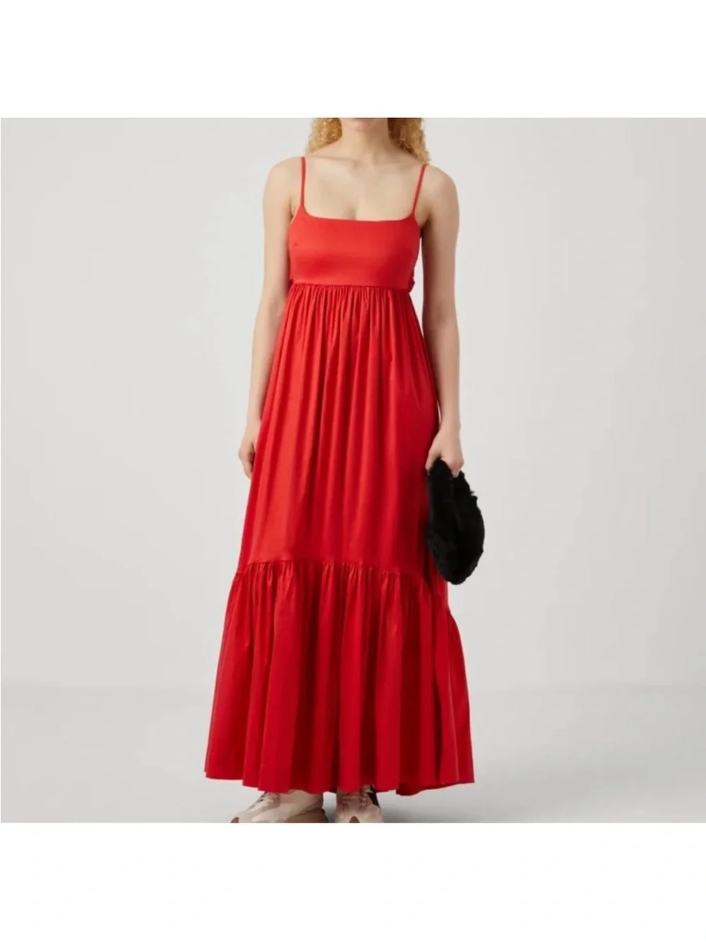 Abercrombie & Fitch Red Spaghetti-Strap Tiered Maxi Dress